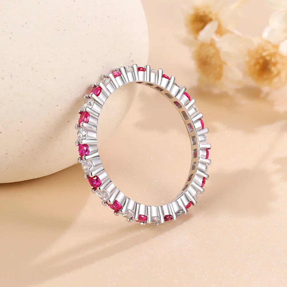 M-JAJA 2mm 925 Sterling Silver Rings for Women Emerald Sapphire Ruby Cubic Zircon 5A Gemstone Wedding Engagement Ring Jewelry