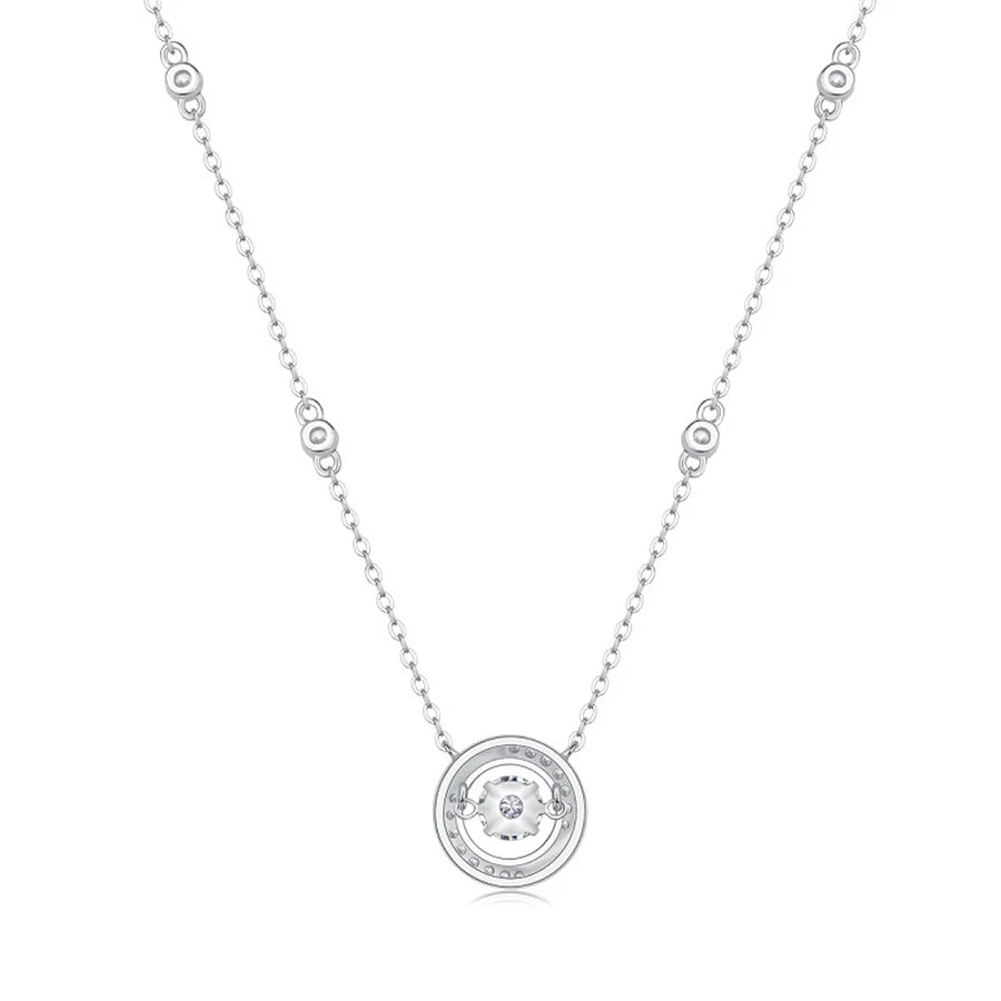 JIUZUAN Moissanite Pendant Necklace 925 Sterling Silver 18K Gold Plated Elegant Round Design for Women Comes with GRA Certificat