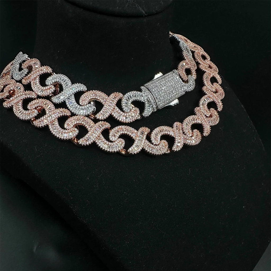 Aokaishen Spring Clasp Baguette Infinity Chain for Women Necklace Choker Real Gold Plated Hip Hop Jewelry