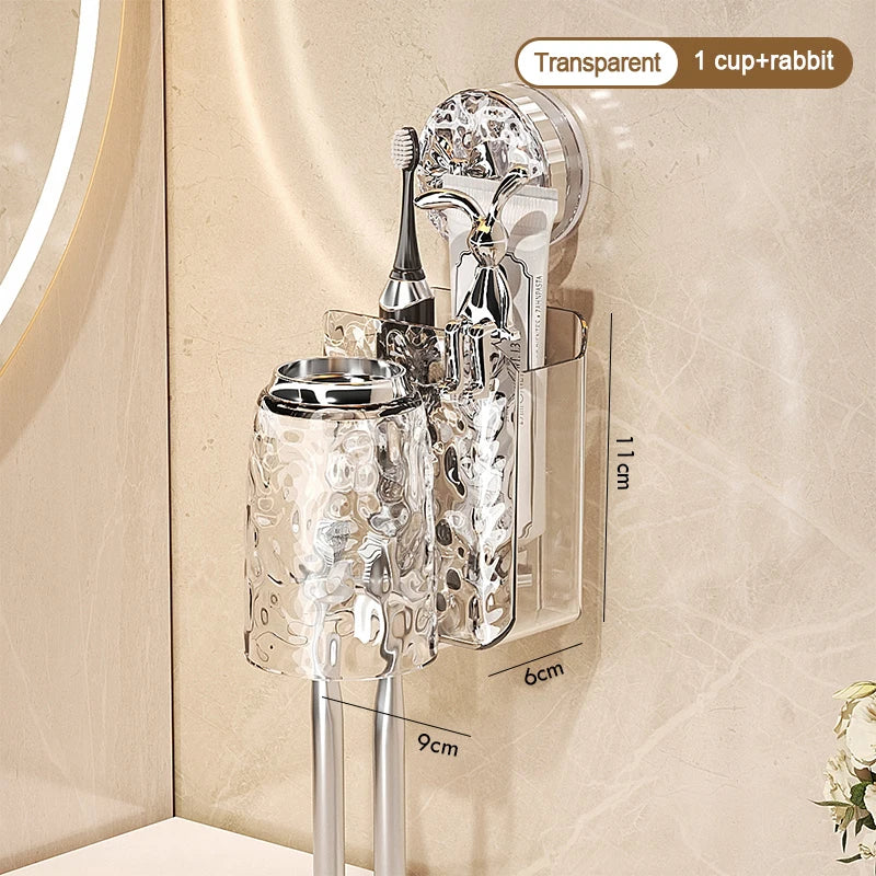 Bathroom Toothbrush Holder With Glacier Pattern Wall Mounted Non Perforated Suction Cup Storage Rack Toothbrush Set Storage Rack