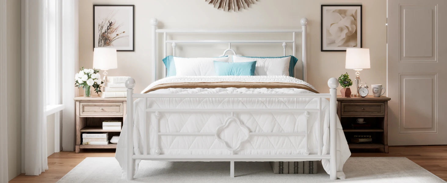 HOOMIC 14 Inch Metal Platform Bed Frame, Vintage Victorian Style, Wrought Iron Headboard and Footboard