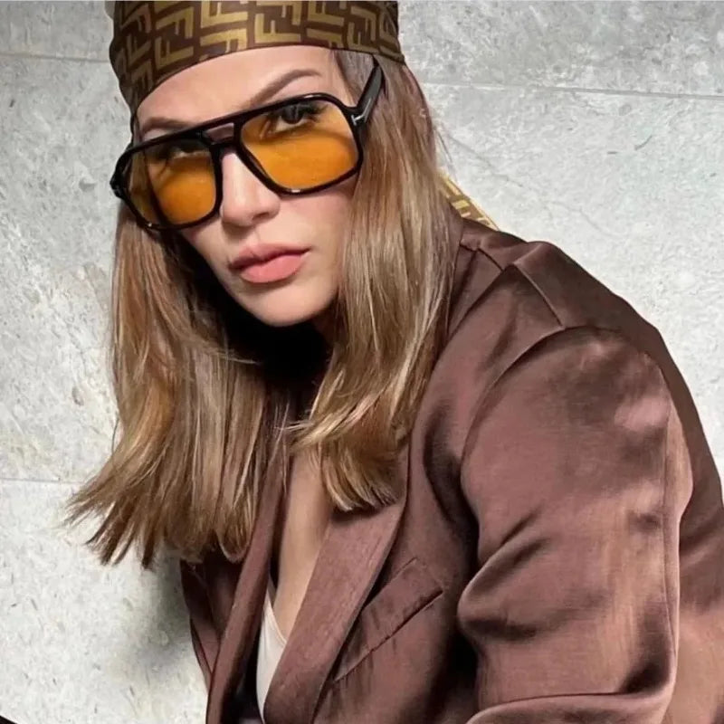 Vintage Classic Brand Designer Double Bridge Square Sunglasses Women For Men Male Luxury Sun Glasses Punk Big Frame Shades UV400