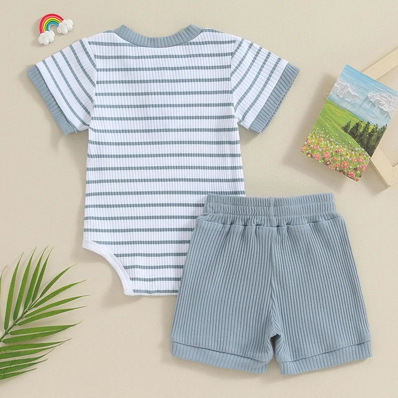 Baby 2 Piece Outfits Summer Striped Short Sleeve Romper and Elastic Shorts Set for Toddler Newborn Girl Boy