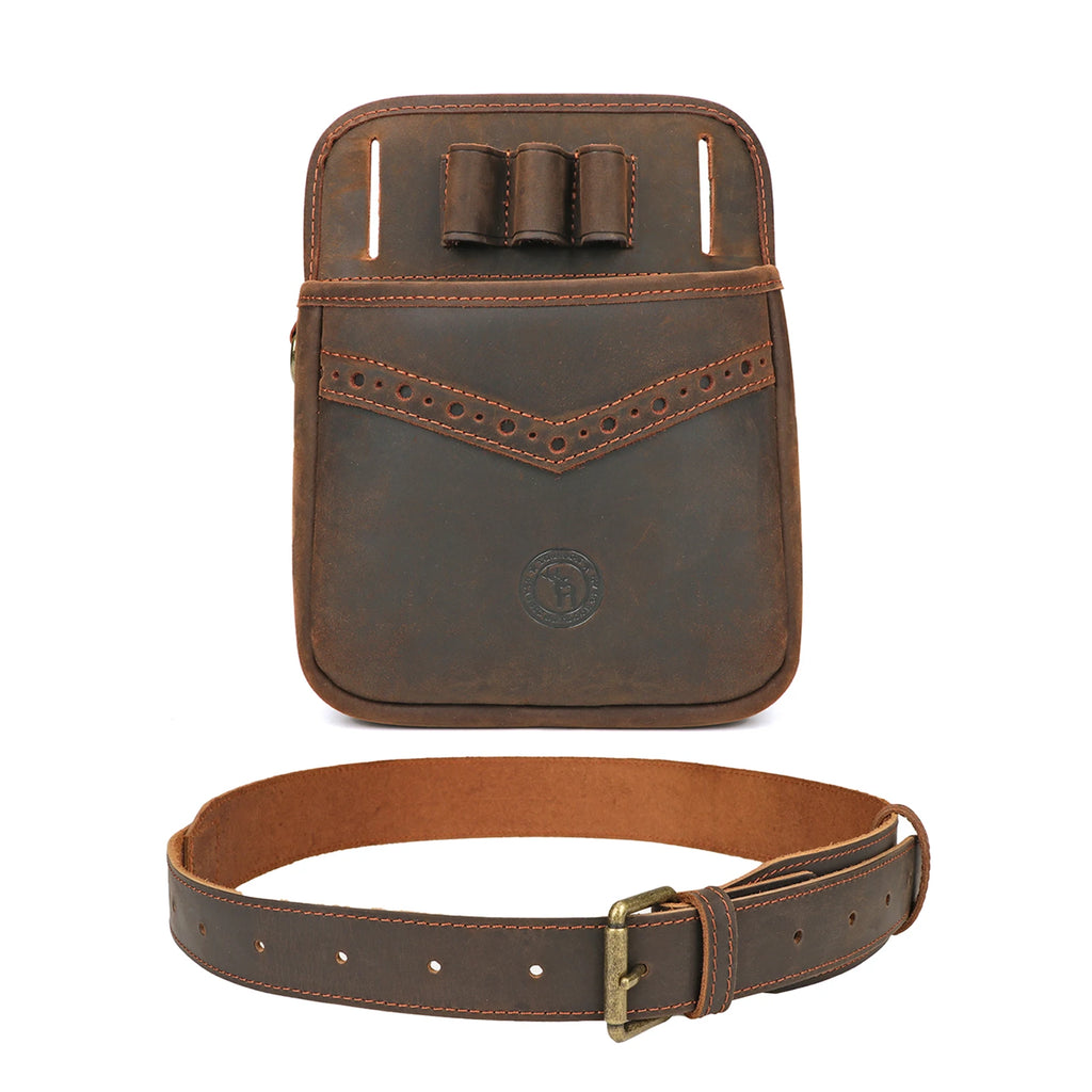 Tourbon Hunting Accessories Leather Tactical Gun Cartridges Waist Bag Game Speed Loader Ammo Sporting Clays Case with Belt
