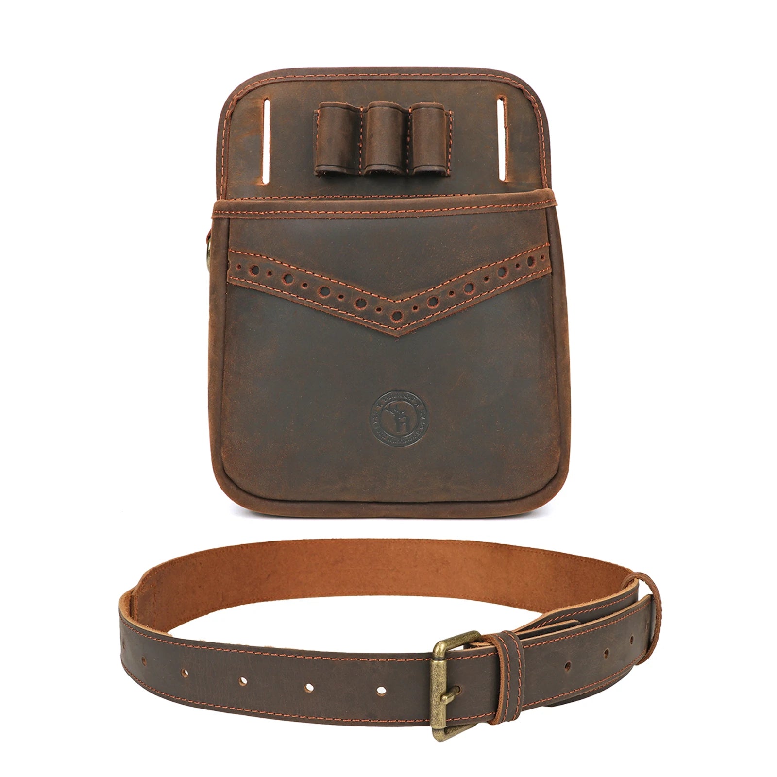 Tourbon Hunting Accessories Leather Tactical Gun Cartridges Waist Bag Game Speed Loader Ammo Sporting Clays Case with Belt