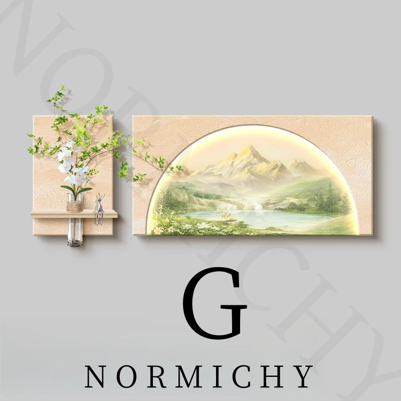 Simple Living Room Decoration Painting Natural Wood Sunshine Sofa Background Wall Hanging Painting High-End Landscape Wall Lamp