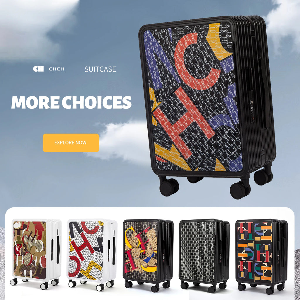 Classic Fashion Unisex New Roller Luggage Letter Design Large Capacity Business Travel Luggage