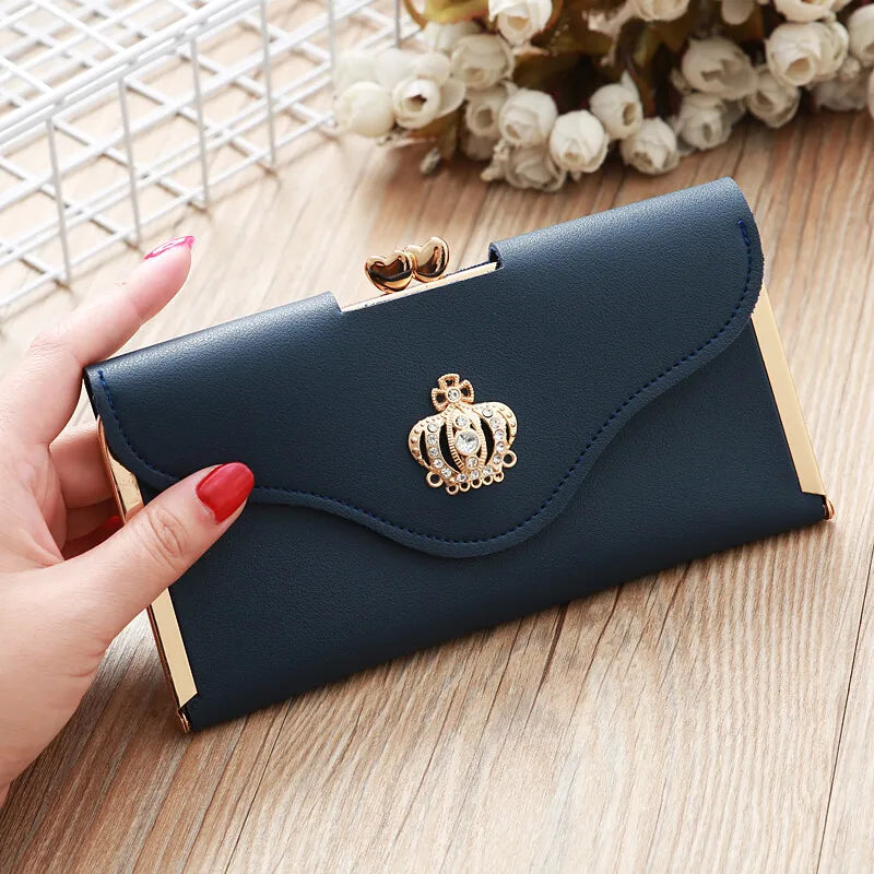 Women's Long Wallet Crown Style Hasp Zipper Money Bag Pouch Female Envelope Coin Purse ID Cards Holder Portable Clutch Handbag