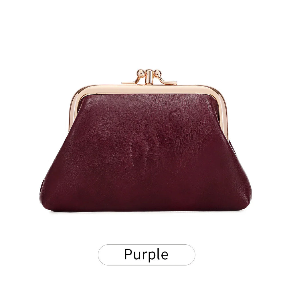 Cute Clip Lock Women's Coin Purse Retro Solid Color Bifold Kiss Lock Small Wallet Simple PU Leather Lipstick Portable Pocket Bag