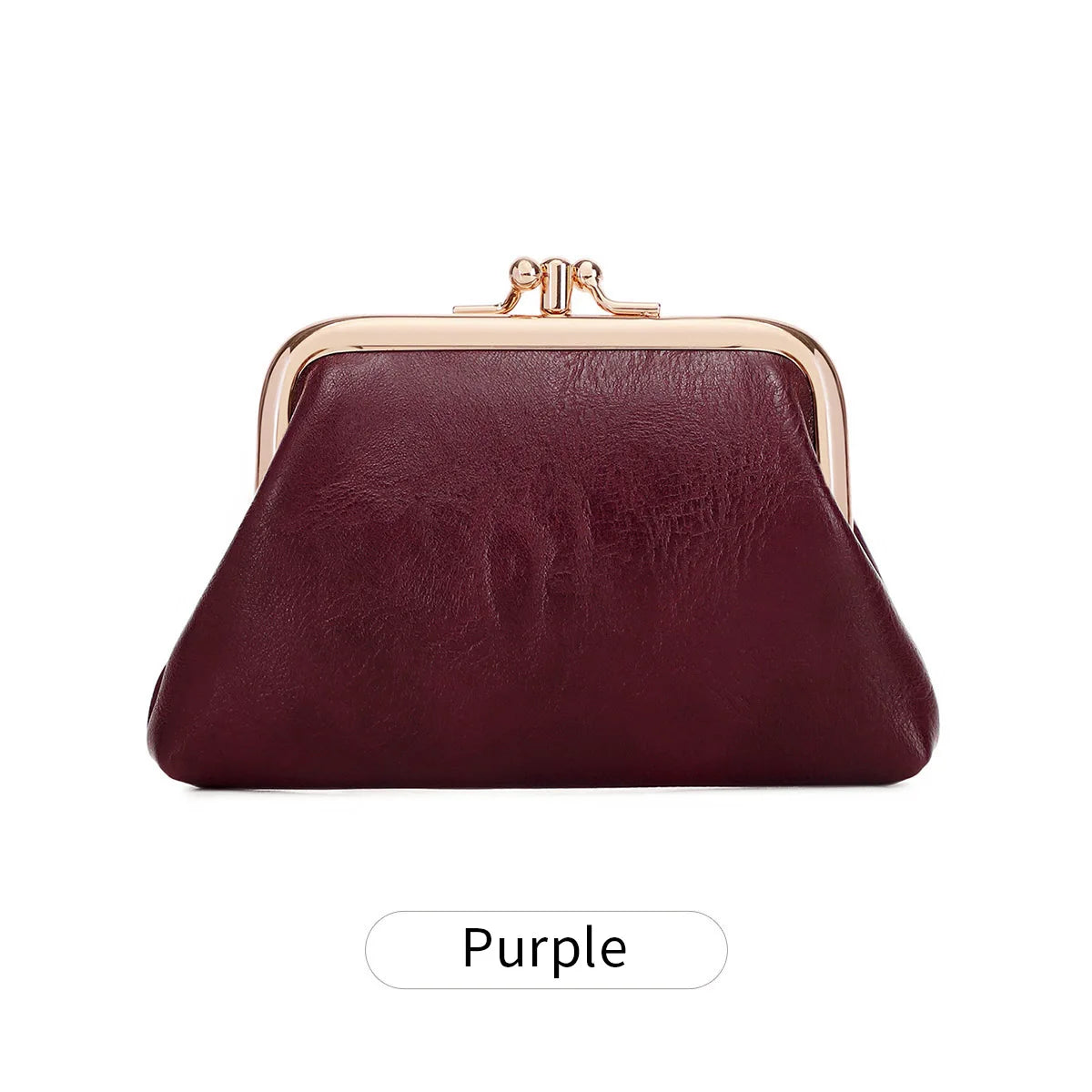 Cute Clip Lock Women's Coin Purse Retro Solid Color Bifold Kiss Lock Small Wallet Simple PU Leather Lipstick Portable Pocket Bag