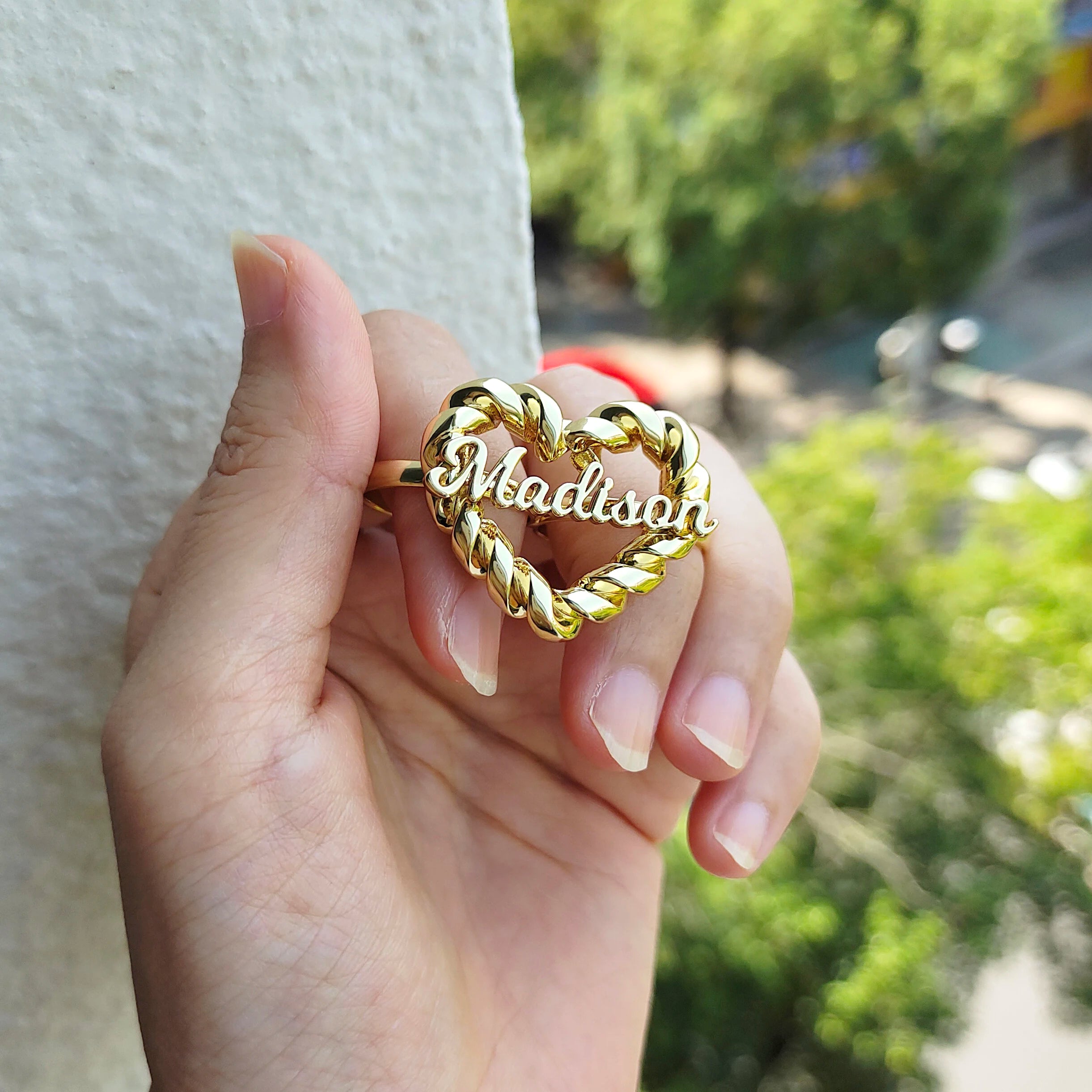 2025 Personalized Heart Shape Name Ring in Multiple Fonts| Twists Heart Name Ring | Custom Words Ring | Personalized Name Rings