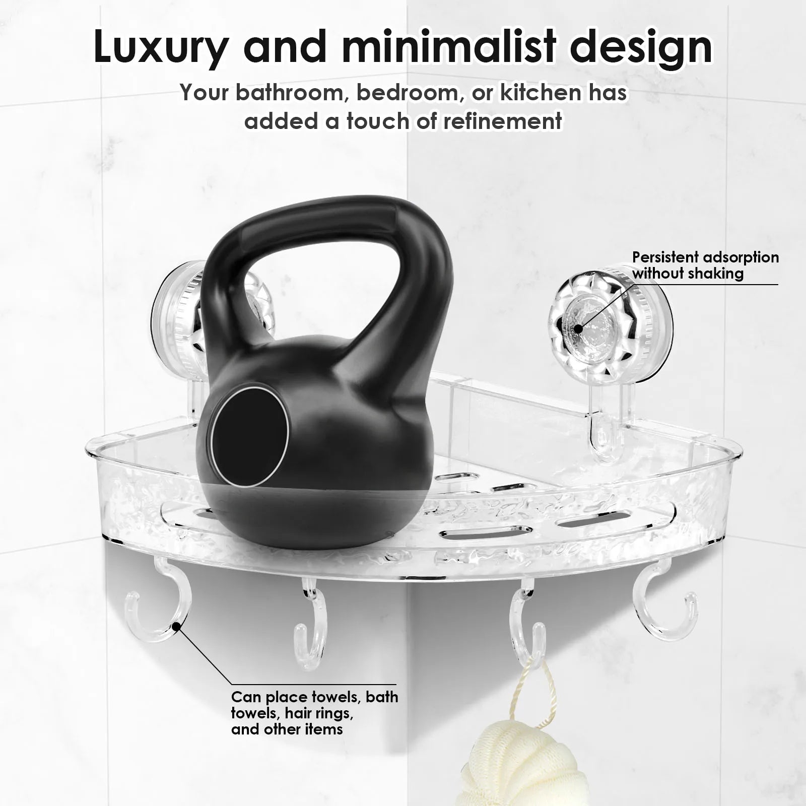 2Pcs Shower Corner Shelf Wall Mounted Suction Cup Storage Rack No Drill Bathroom Shampoo Cosmetic Organizer Holder