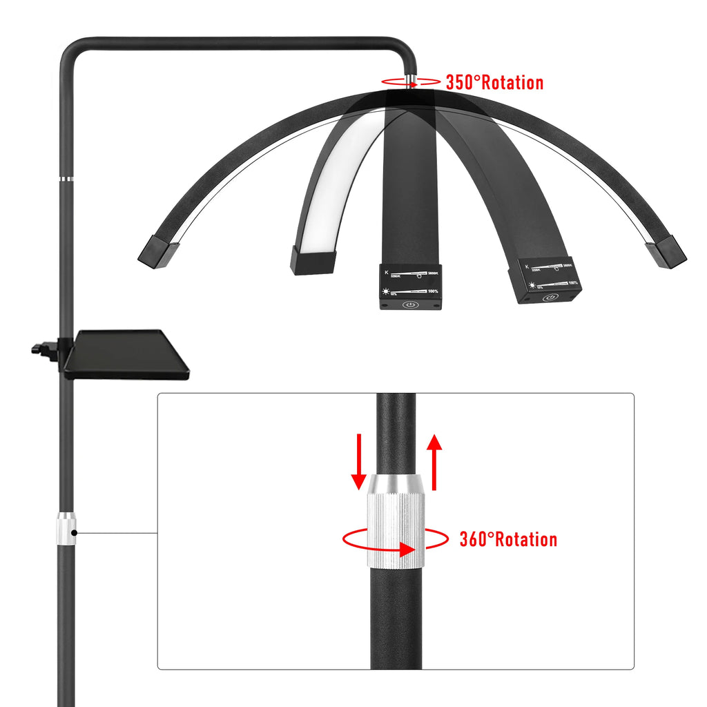 FOSOTO 40W Dimmable Bi-color Temperature LED Half Moon Lash Light Floor LED Ring Lamp Beauty Facials Skincare Tattoo Eyebrows