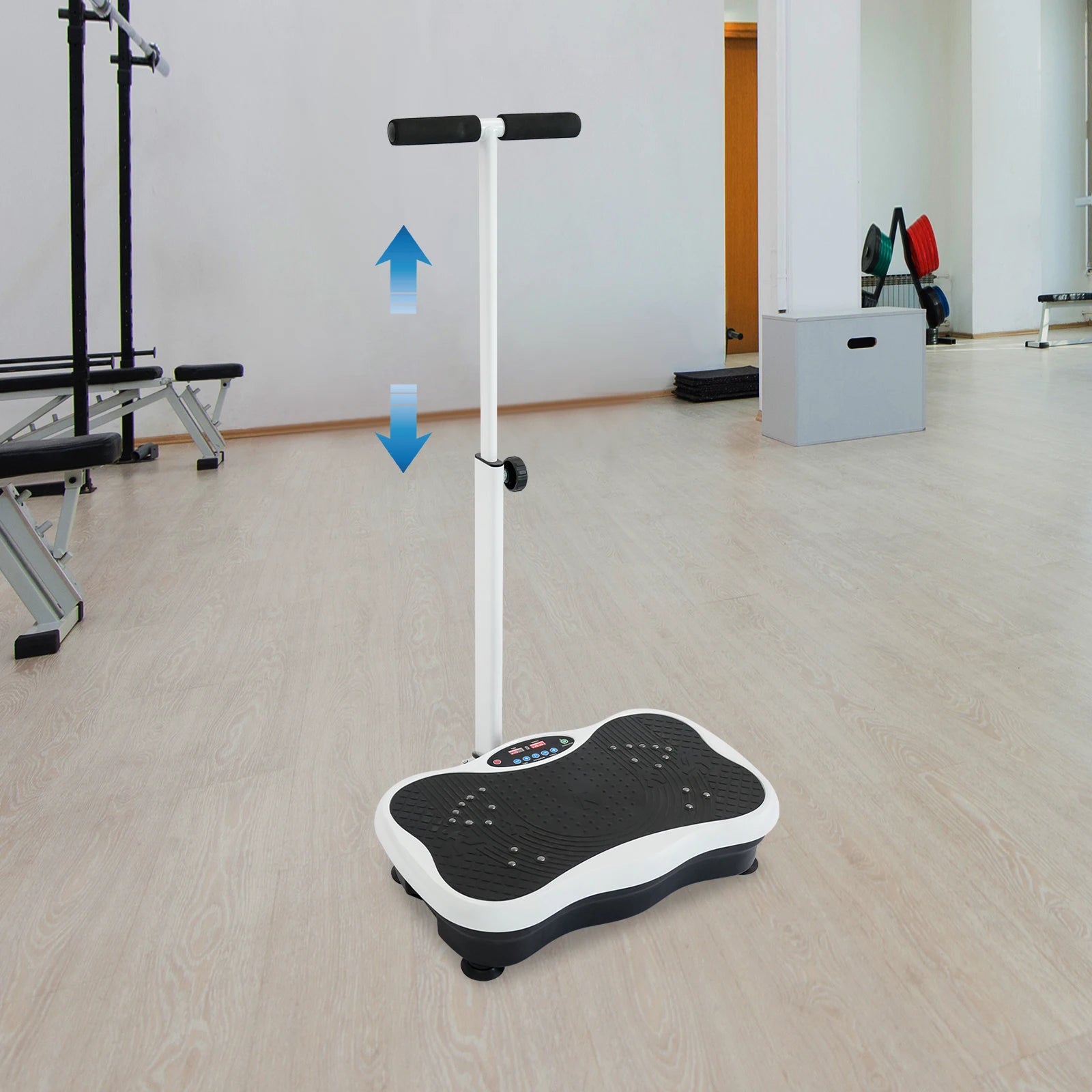 ABS Vibration Plate Exercise Machine,Black White Machine with Handrails Floorstanding Adjustable 72-100cm Modes 10 for children