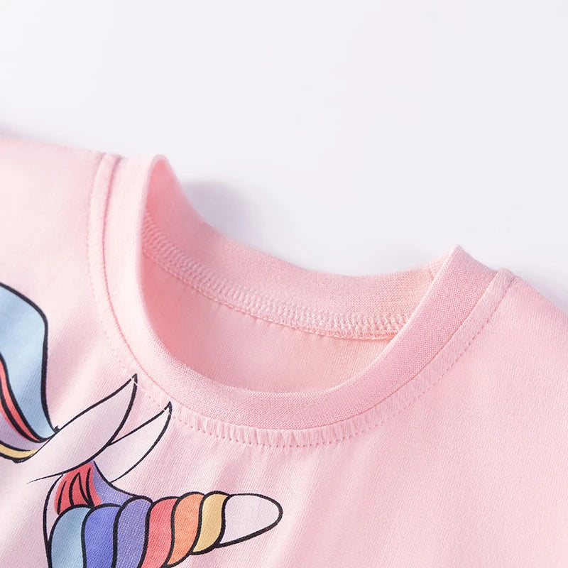Baby Girls 2025 New Summer Kids Clothes Children's Clothing Cotton Cartoon Unicorns Pink Dresses Holiday Gifts