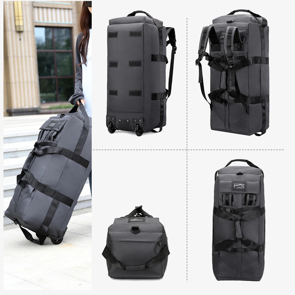 Travel Bag, Large-Capacity Handbag, Portable Outdoor Hand Luggage, Roller Travel Bag, Convenient and Practical Unisex Duffel Bag