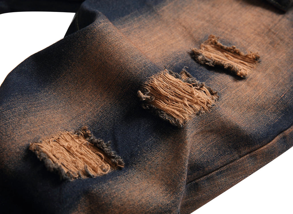 Men's Classic Retro Slim Fit Jeans with Holes; Men's Ripped Denim Pants; Men's Gradient Casual Pants LY051
