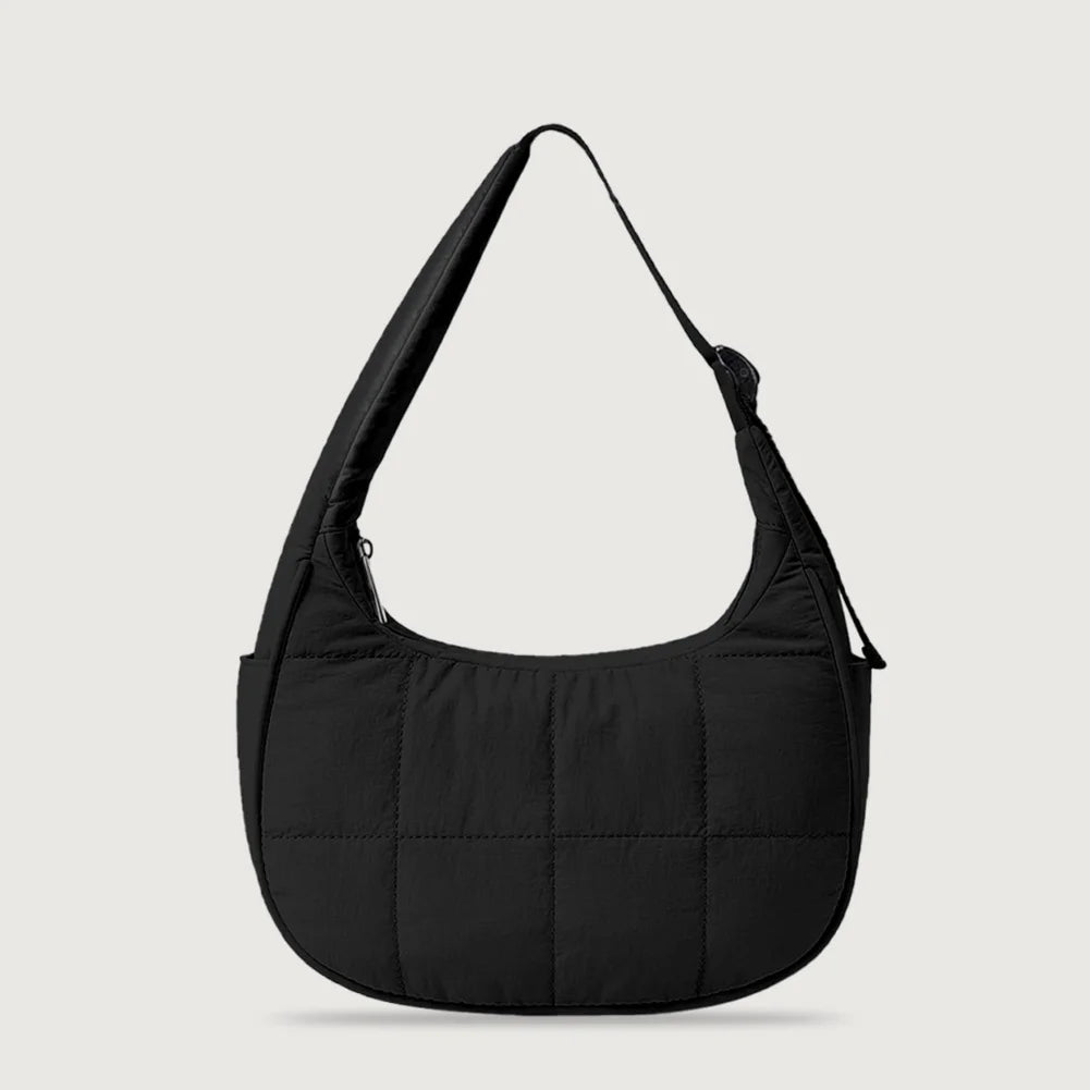 Puffer Shoulder Bag Nylon Adjustable Strap Crescent Bag for Women Quilted Handbag with Zipper Hobo Bag for Work Travel