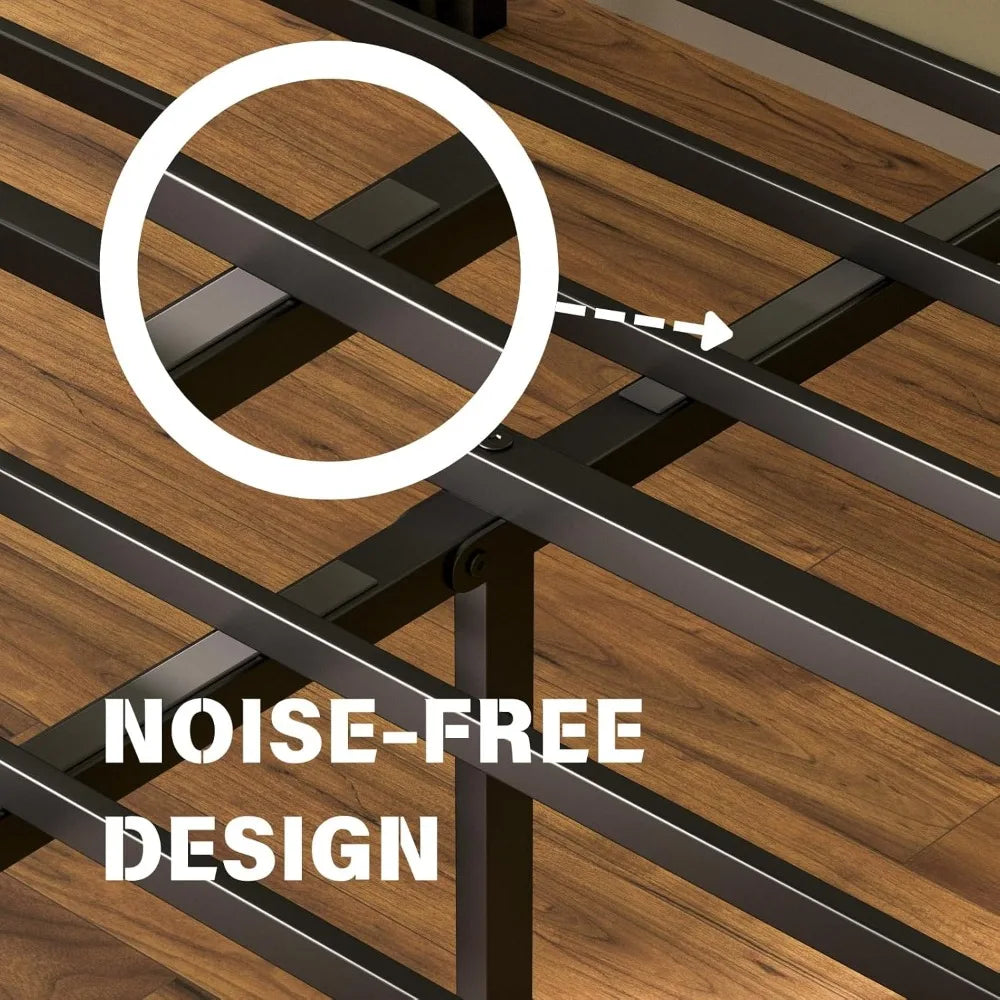 18 Inch Heavy Duty Queen Bed Frame No Box Spring Needed, 3500lbs Weight Capacity Metal Bed Frame Queen Size, Reinforced Metal, E