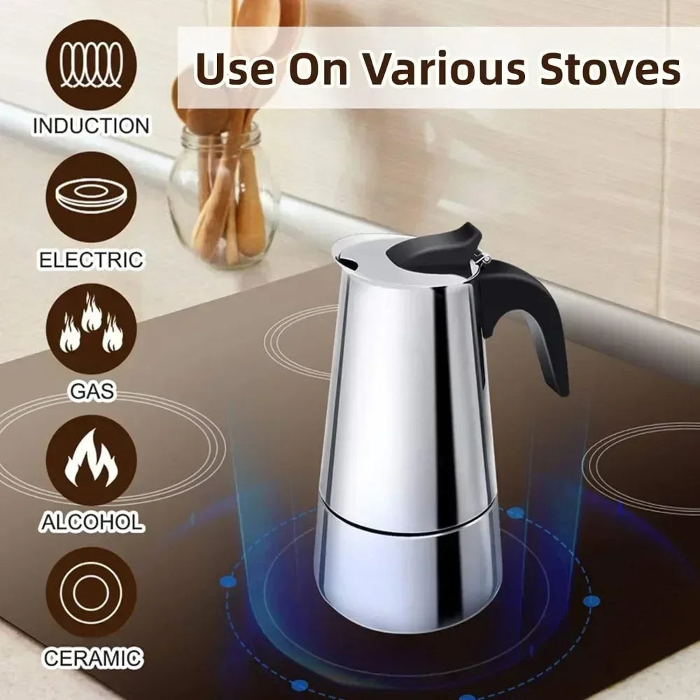 Coffee Maker Moka Pot,2/4/6 Cups Stainless Steel coffee Pot,Italian Coffee Machine Fit Induction Cookers Coffee Accessories