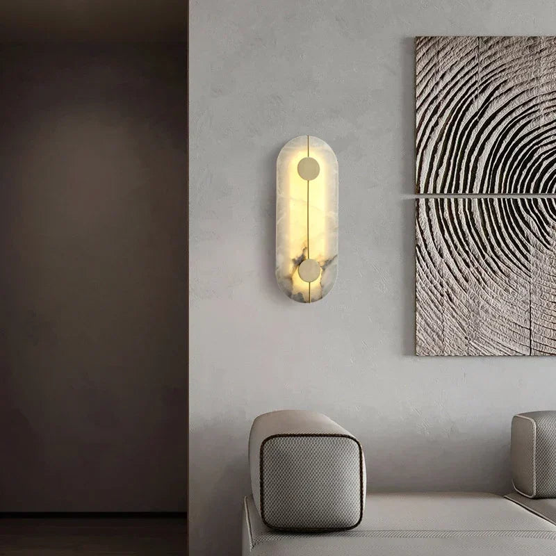 Minimalist Round Marble LED Wall Lamp Alabaster Sconce for Bedroom Bedside Living Room Corridor Kitchen Modern Home Decor Light