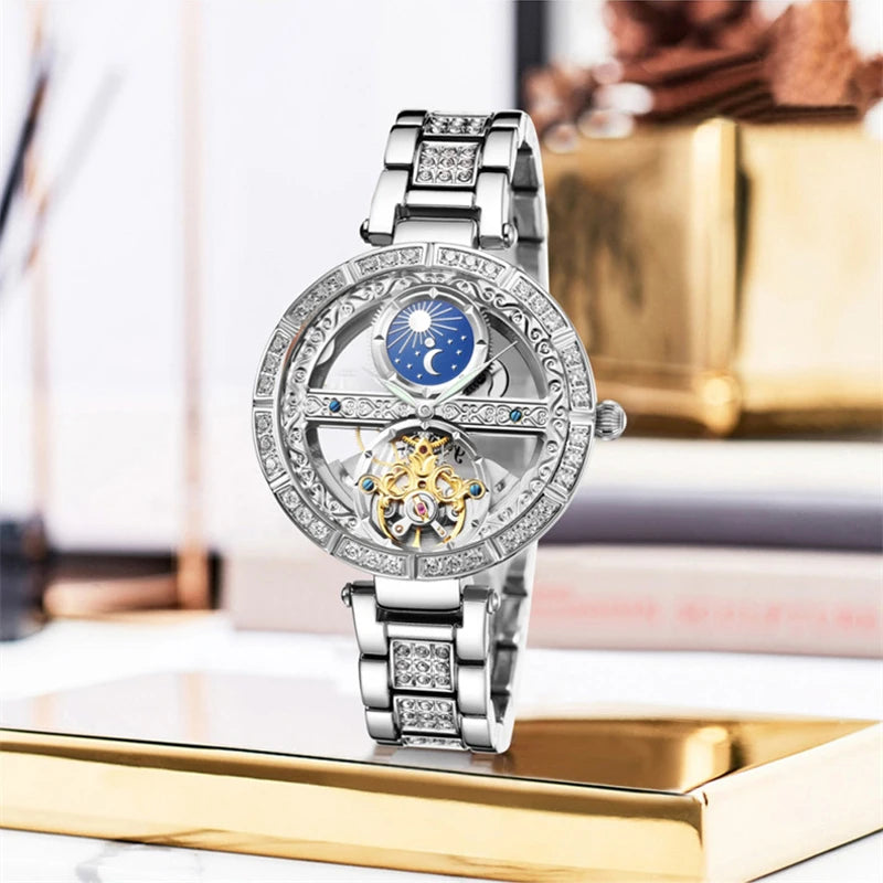 Ladies Watch Automatic Woman Luxury Fashion Waterproof Watch for Women Watches Skeleton Tourbillon Mechanical Clock Relogio New