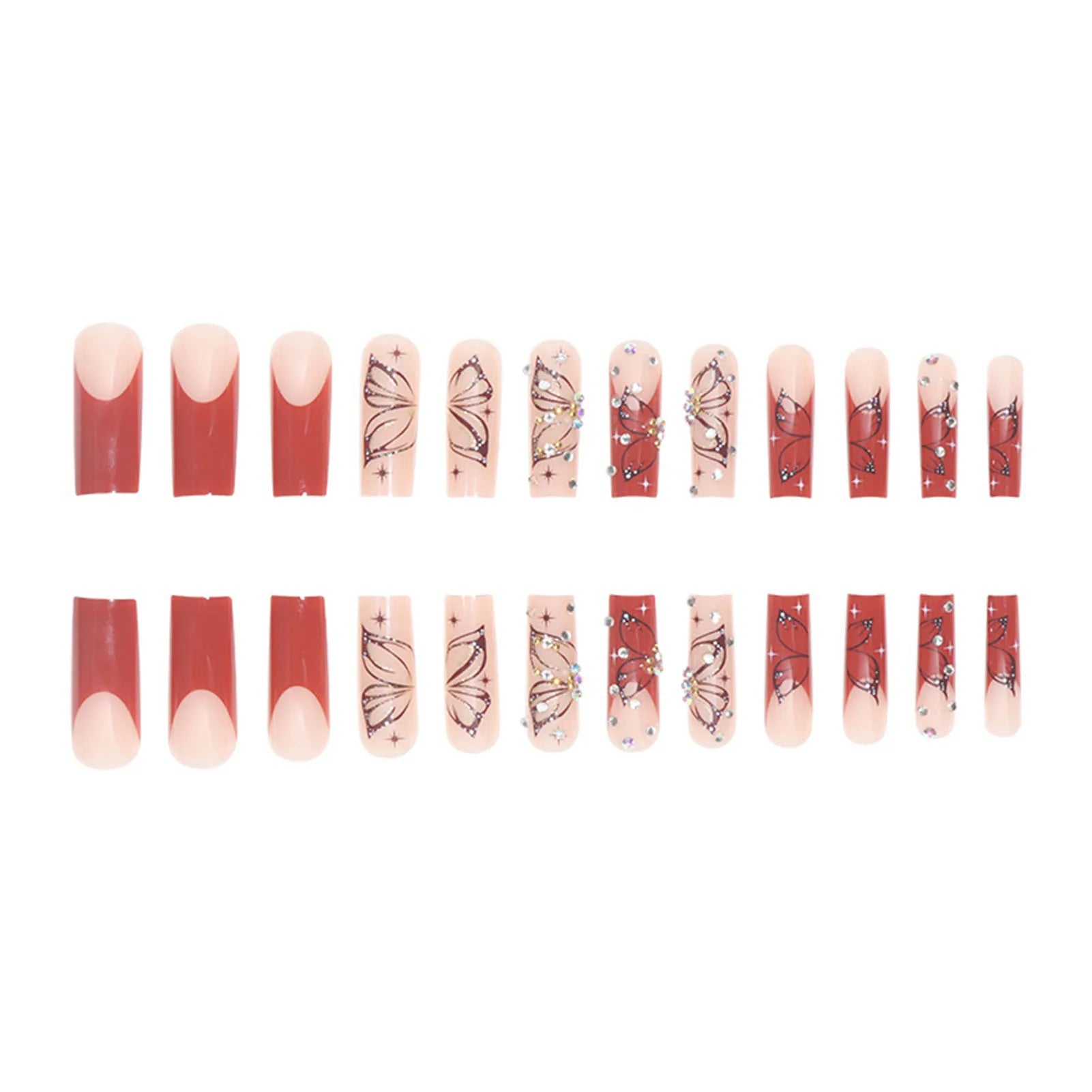 Ultra-long French False Nail Shiny Butterfly Elegant Reusable Artificial Nail for Women and Girl Nail Salon at Home