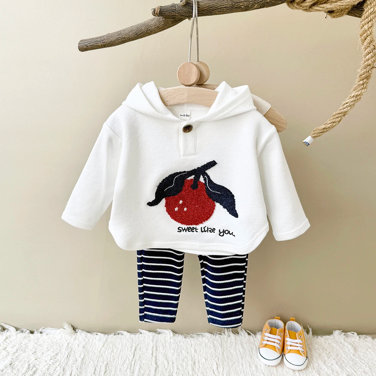New Baby Boy Clothes 2Pcs Autumn Winter Hooded Long Sleeve Top Pants Cartoon Fruits Toddler Outfit Kids Newborn Clothing Sets
