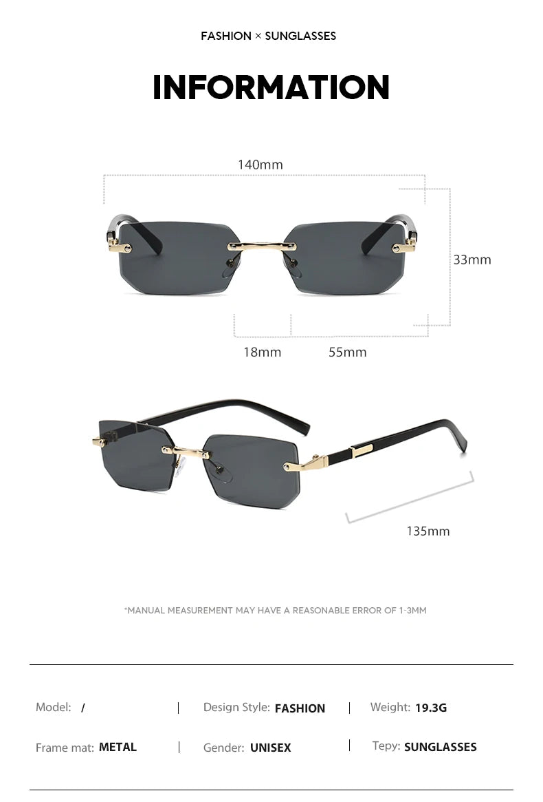 Trendy Rimless Sunglasses for Men Women Fashion Frameless Rectangle Sun Glasses Retro Shades Summer Traveling Eyewear UV400