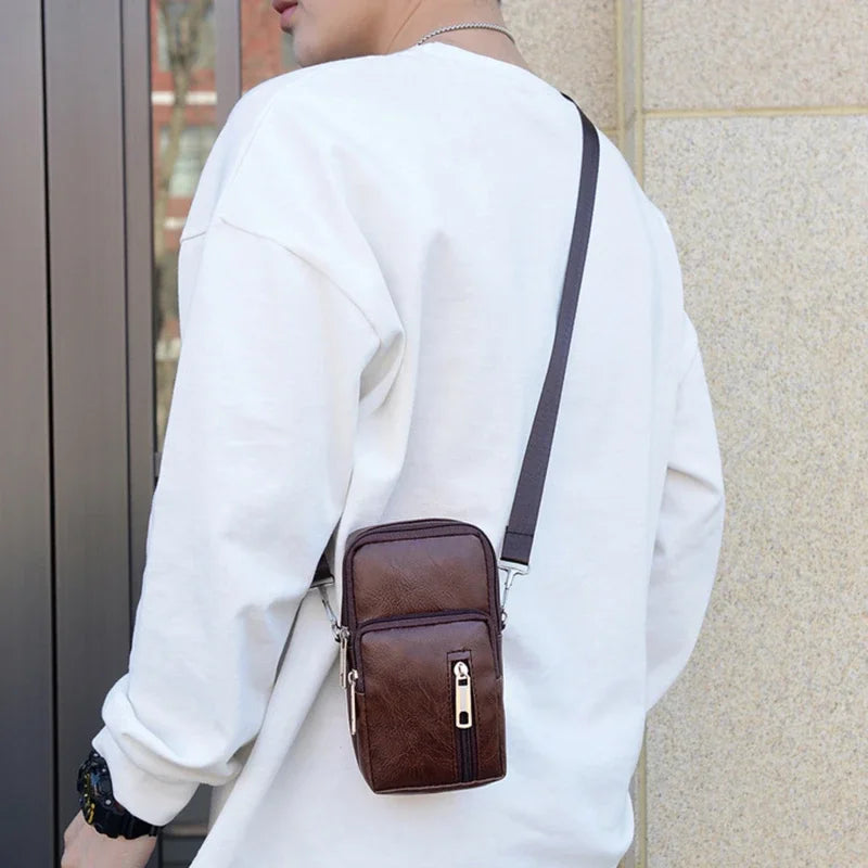 Men'S Shoulder Bag Multi-Function Leather Messenger Casual Crossbody Bags High Quality Male Purse Phone Chest Pack