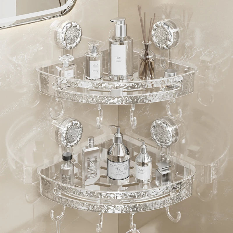 2Pcs Shower Corner Shelf Wall Mounted Suction Cup Storage Rack No Drill Bathroom Shampoo Cosmetic Organizer Holder