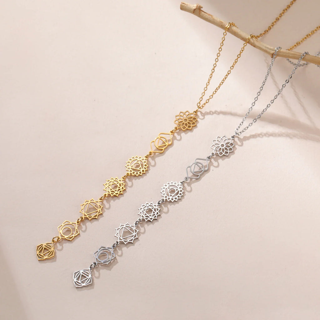 Cazador Stainless Steel 7 Chakra Flower Pendants Necklaces for Women Yoga Meditation Jewelry Amulet Necklaces Birthday Gift 2025