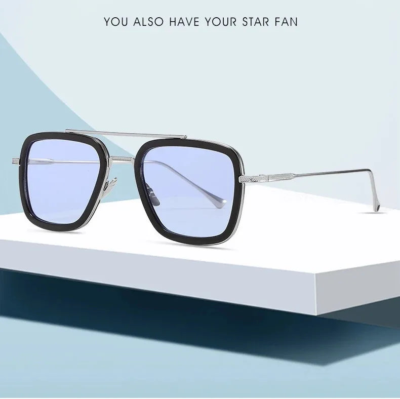 Tony Stark Robert Downey Square Sunglasses for Men Women Fashion Classic Vintage Design Metal UV400 Transparent Sun Glasses 2025