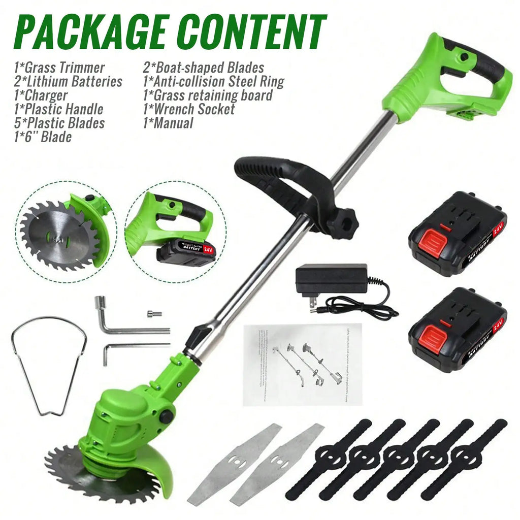 21V 650W Cordless String Trimmer Electric Weed Wacker Lawn Grass Edger Brush Cutter with 2 Batteries & Adjustable Handle