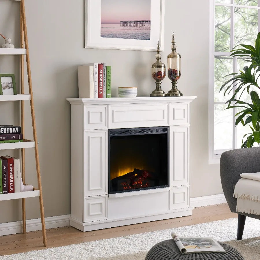 Modern FreeStanding Electric Fireplace with 43.31 Inch Heated Display in White Finish for Cozy Living Room Ambiance EnergyEffic