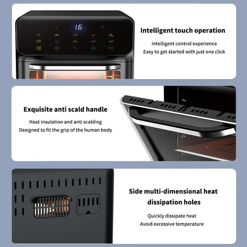 10L Electric Air Fryer Large Capacity Convection Oven Deep Fryer Without Oil Kitchen 360°Baking Viewable Window Home Appliance