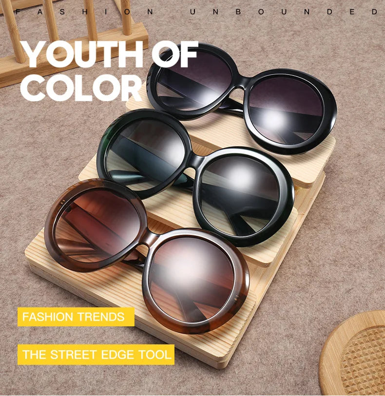 Unisex Big Round Sunglasses Women 2023 New Fashion Retro Oversized Sun Glasses Vintage Gradient Black Shades Luxury Eyewear