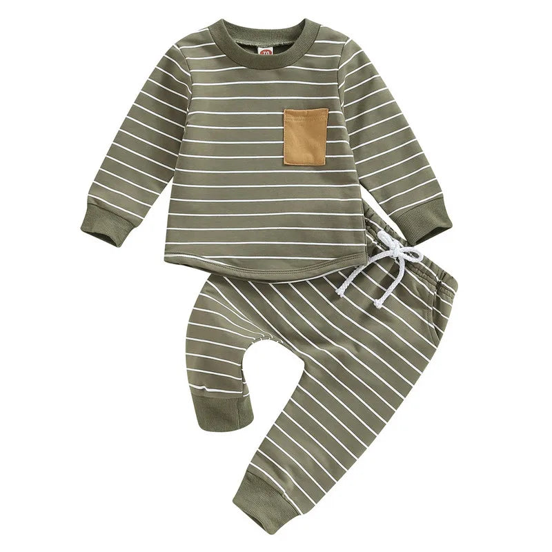 Newborn Boy Autumn Clothes Striped Long Sleeve Sweatshirt and Elastic Waist Sweatpants Pant Sets Outfit Baby Clothing