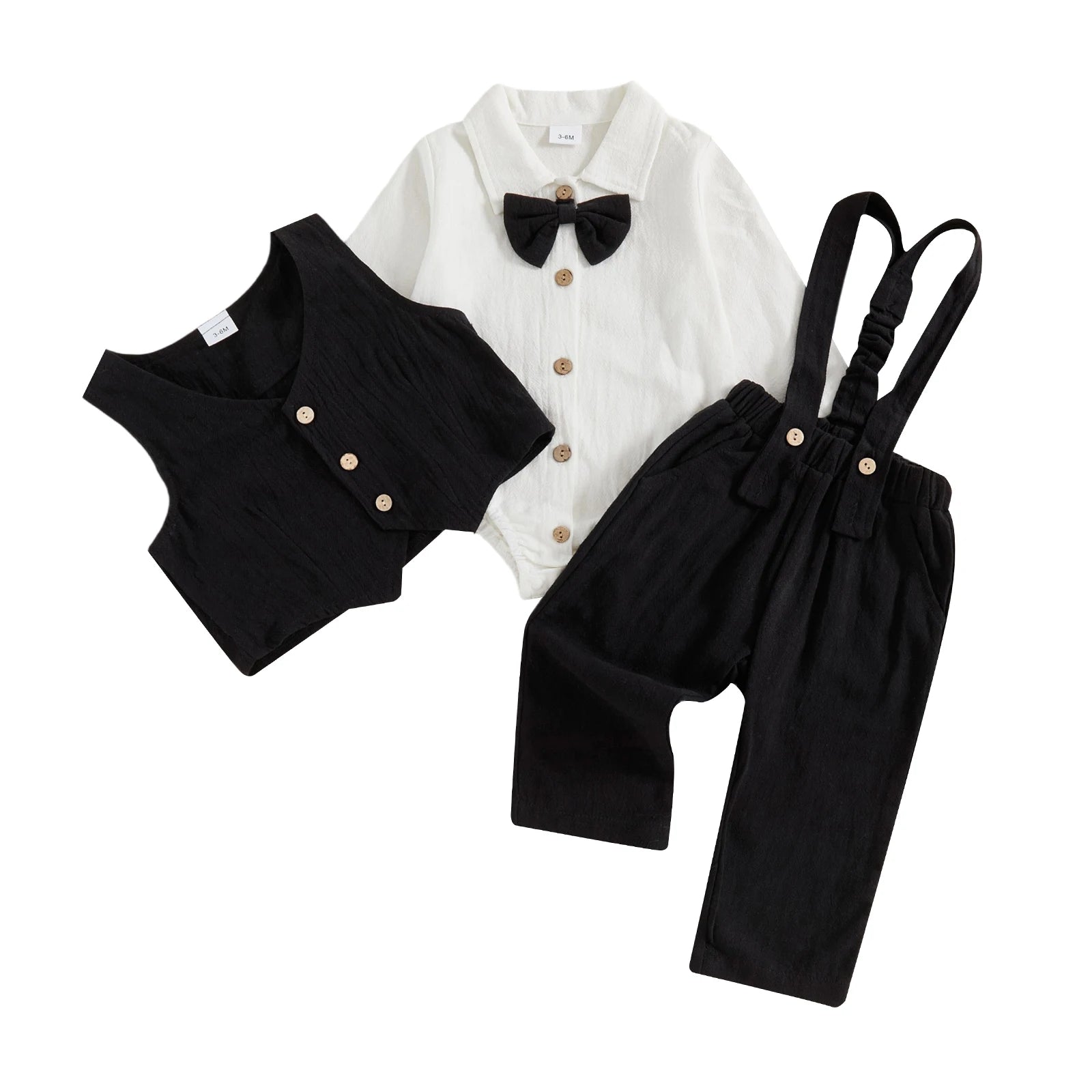 Toddler Boys Winter 4Pcs Outfit Set Long Sleeve Lapel Button Shirt Vest Suspender Pants Bowtie Sets Warm Clothes