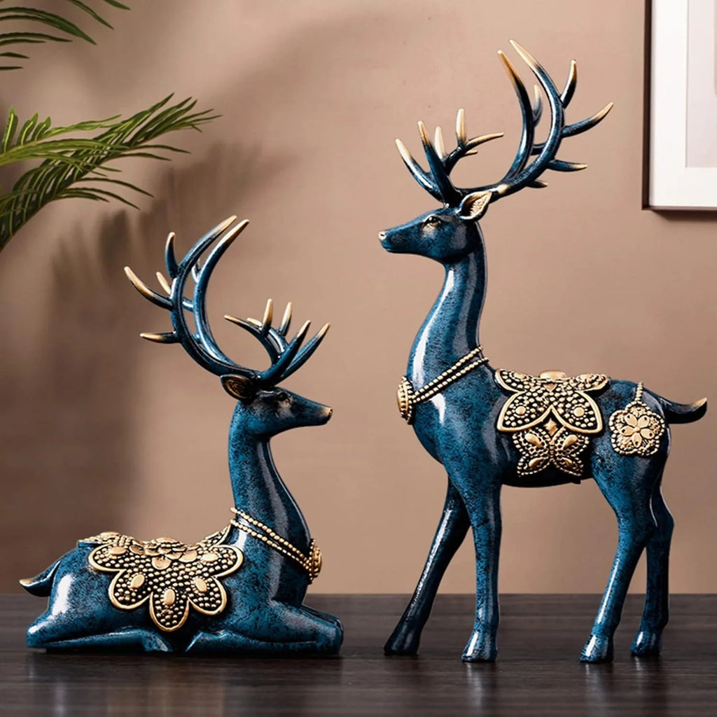 Retro Style 2Psc Christmas Reindeer Figurines Statues,Deer Decor Sculptures Christmas Fireplace for Home Bookshelf Fireplace