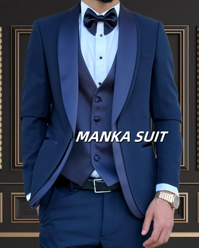 Elegant Shawl Lapel One Single Breasted Wedding Party Tuxedo 3pcs Blazer Vest Pant Formal Man Suits Customized Ropa hombre