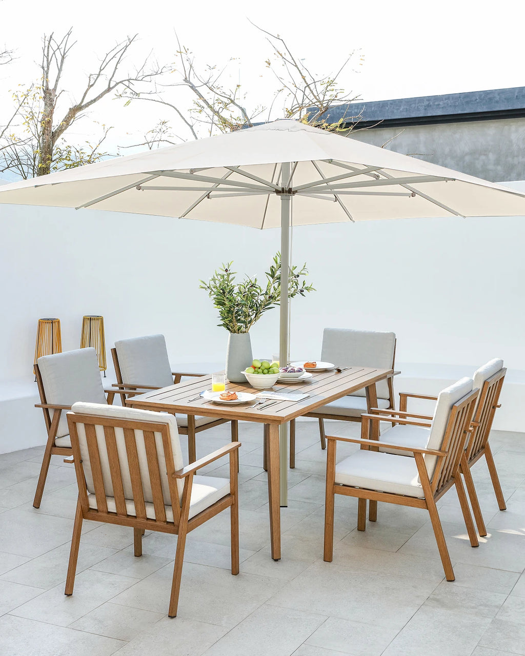 SeeHill 7 Pieces Patio Dining Set for 6, Outdoor Aluminum Dining Patio Table Furniture Set with Umbrella Hole for Garden, Teak