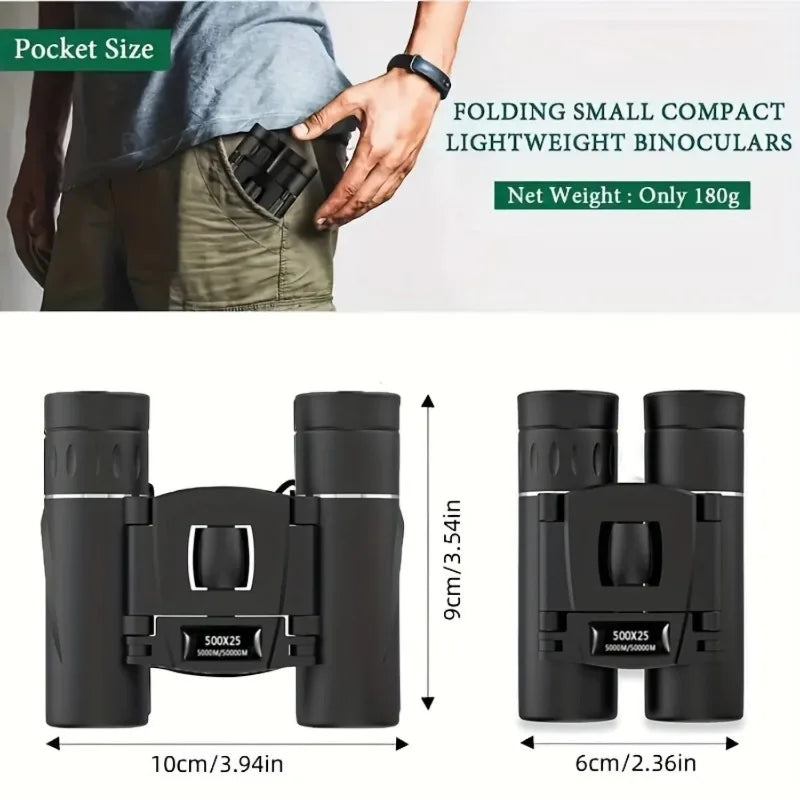 HD Powerful Binoculars, 500x25 5000M Long Range Folding Mini Telescope, for Hunting Sports Outdoor Camping Travel Outdoor Gifts