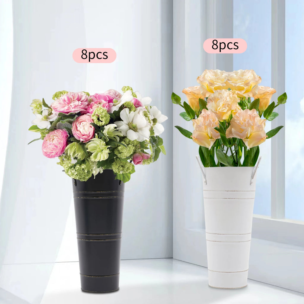 8PCS Black/White Galvanized Metal Flower Bucket Vases Metal Vases, Flower Vases For Flower Arrangements, Fresh/Dried Flowers