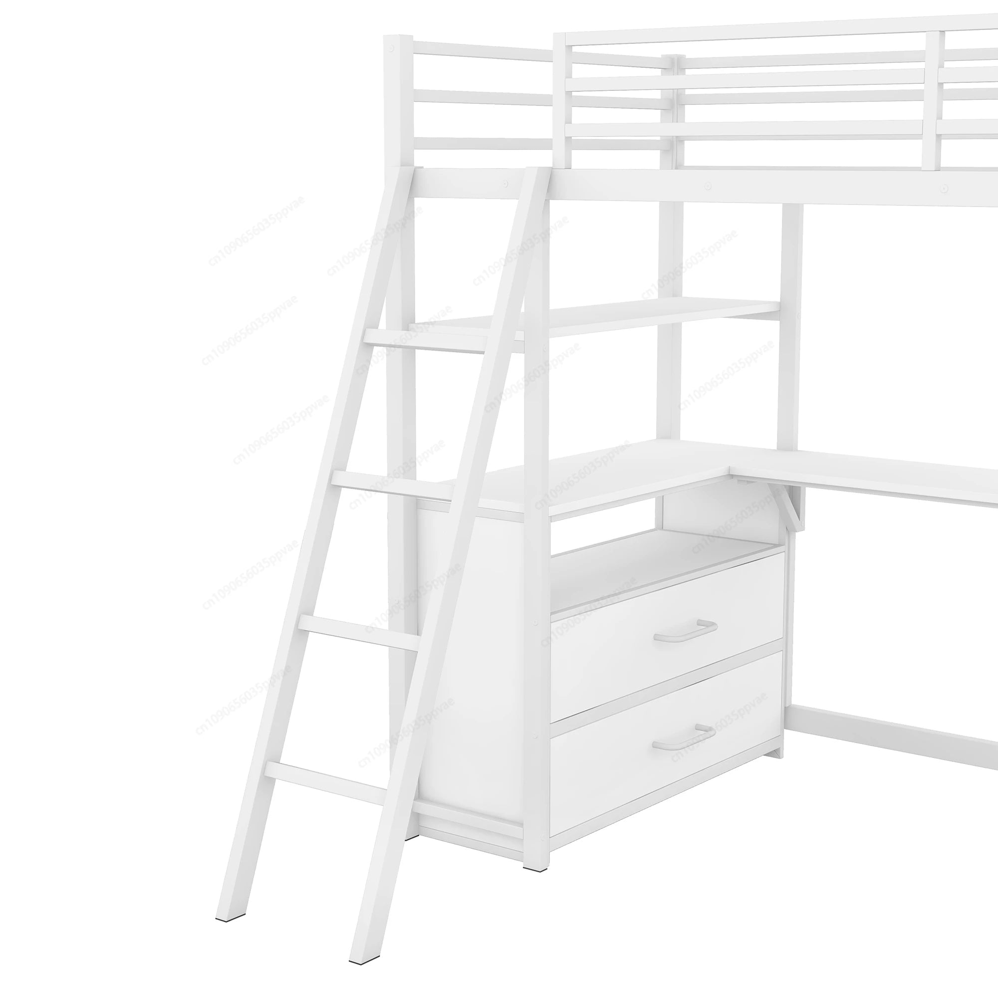 Twin Size Metal&Wood Loft Bed with Desk and Shelves, Two Built-in Drawers,  White ,Blak,Oak Natural Immediate delivery from US