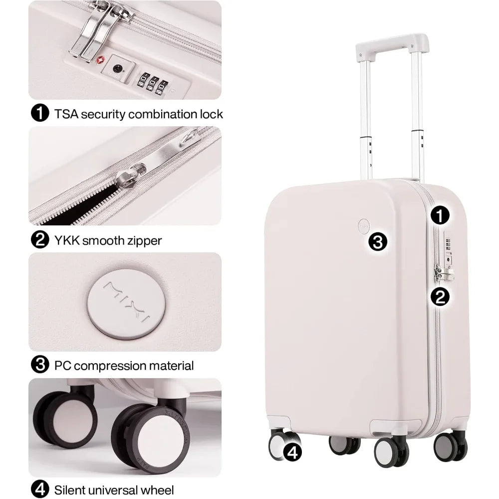 mixi Carry on Luggage, 20'' Suitcase Spinner Wheels Luggage Hardshell Lightweight Rolling Suitcases PC with Cover & TSA Lock for