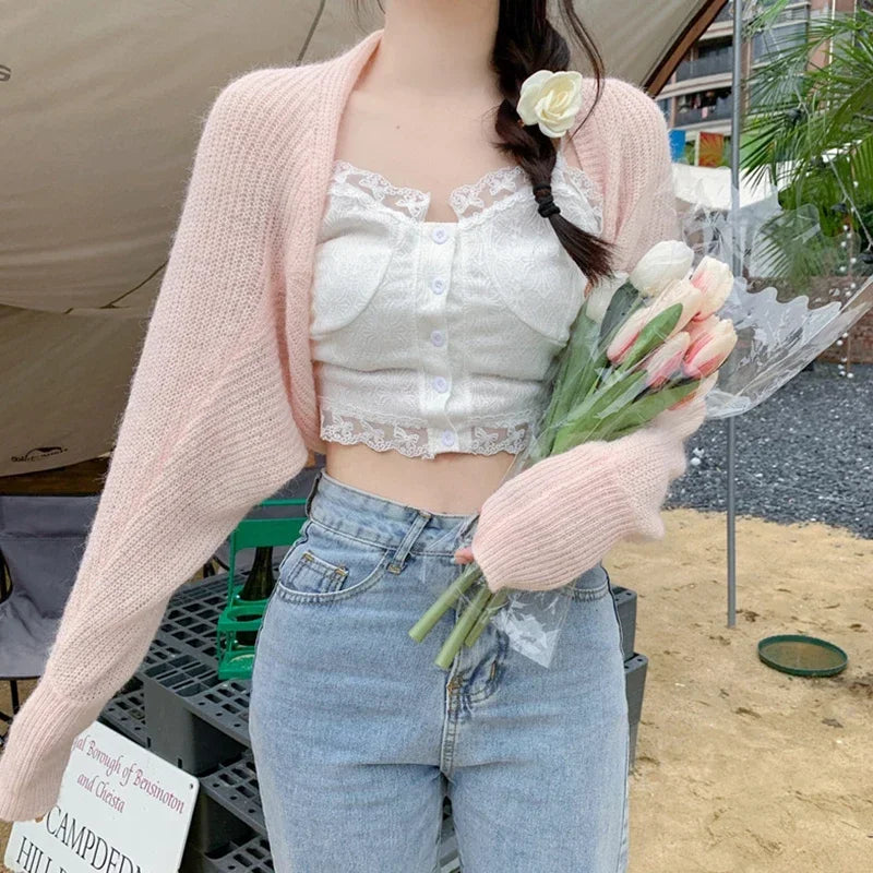 Women's Summer Open Front Bolero Shrug Long Sleeve Solid Color Sun Protection Transparent Knitted Cropped Cardigans