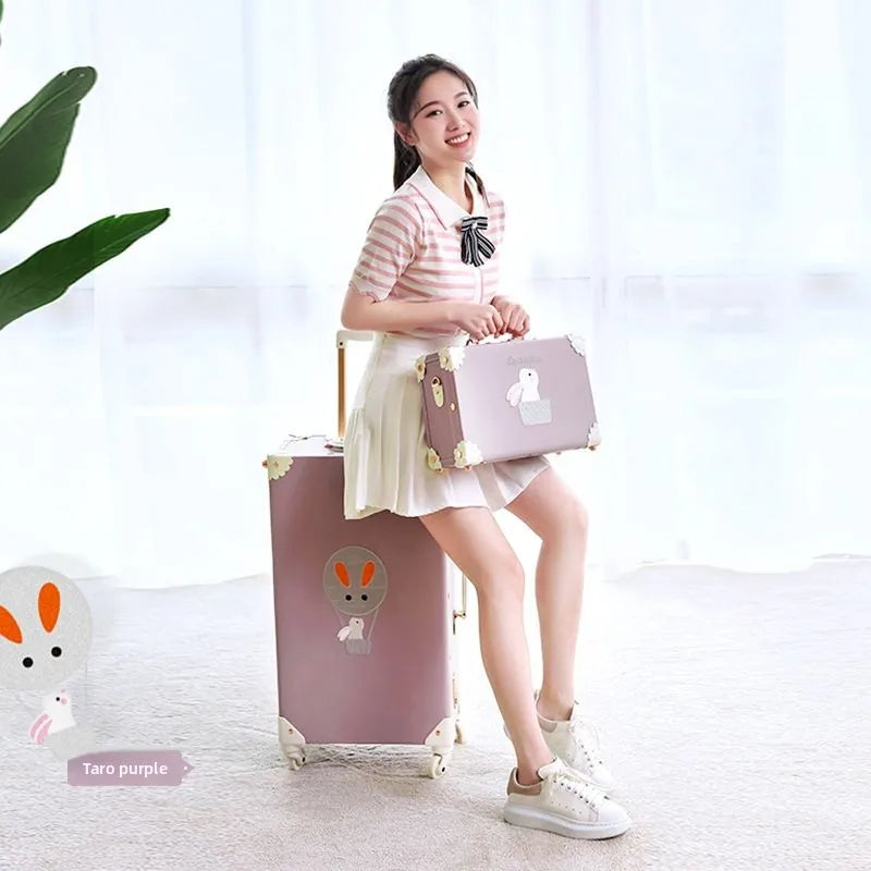 Vintage Style Luggage Carry On Trolley Suitcase With 360° Wheels For Women Men In Pink 20 22 24 26 Inch Cute Retro Travel Bag