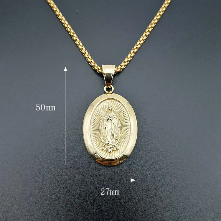 Virgin Mary Prayer Pendant Necklaces Gold color 316L Stainless Steel with rhinestone Women/Men Jewelry