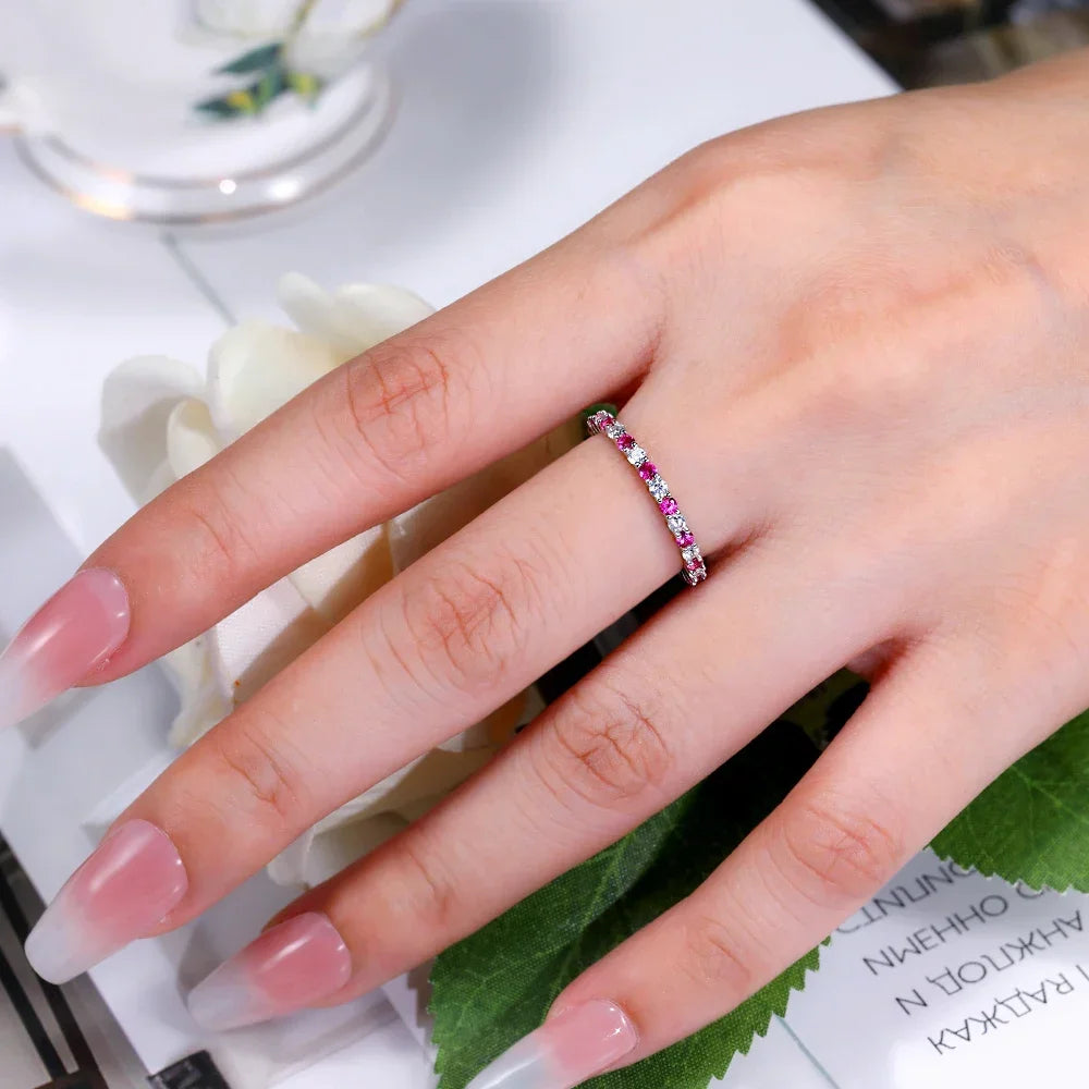 M-JAJA 2mm 925 Sterling Silver Rings for Women Emerald Sapphire Ruby Cubic Zircon 5A Gemstone Wedding Engagement Ring Jewelry